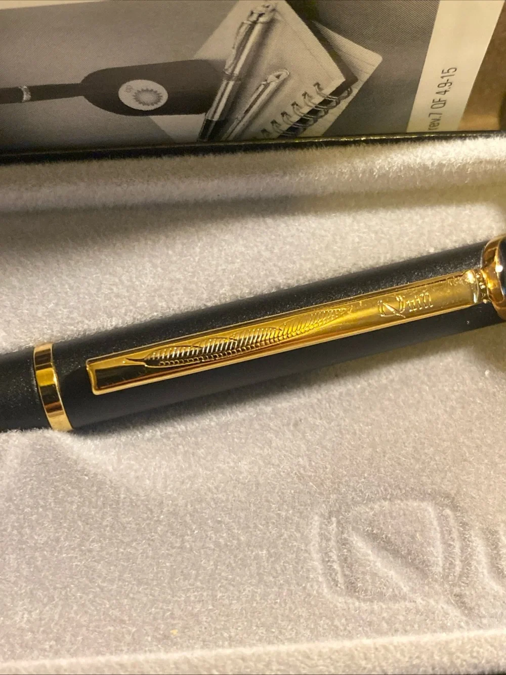 Quill Ballpoint Pen, Black With Gold Trim, Black
